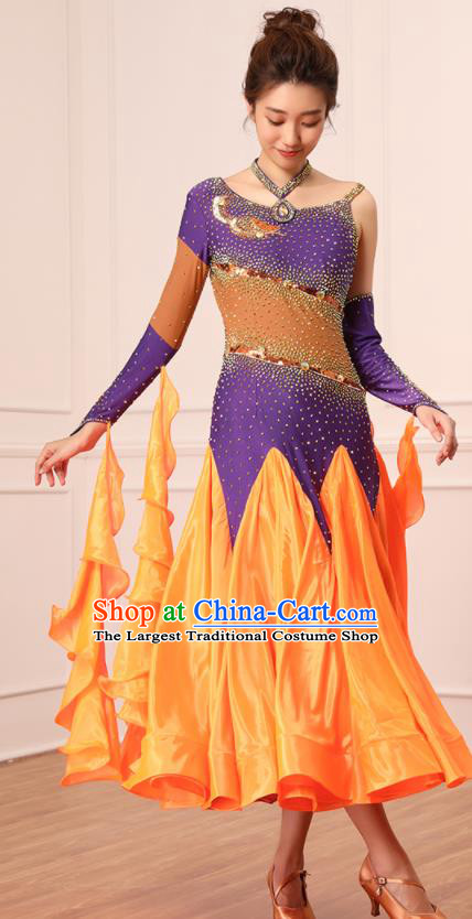 Professional Ballroom Dance Fashion International Dance Orange Dress Modern Dance Clothing Woman Waltz Competition Garment Costume