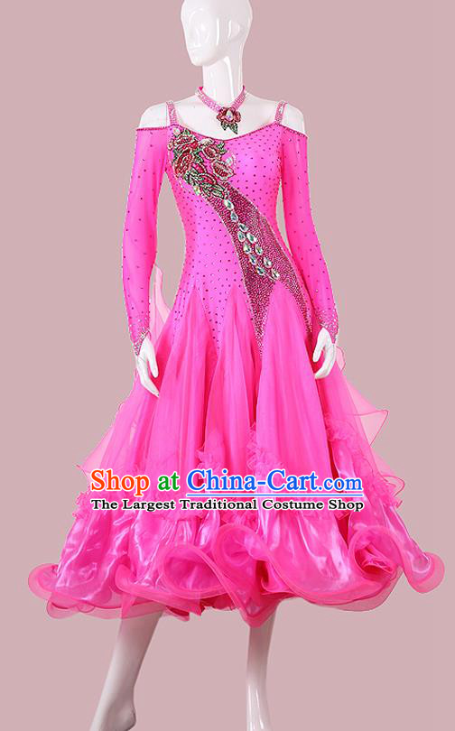Professional International Dance Fashion Modern Dance Competition Clothing Woman Waltz Performance Garment Costume Ballroom Dance Rosy Dress