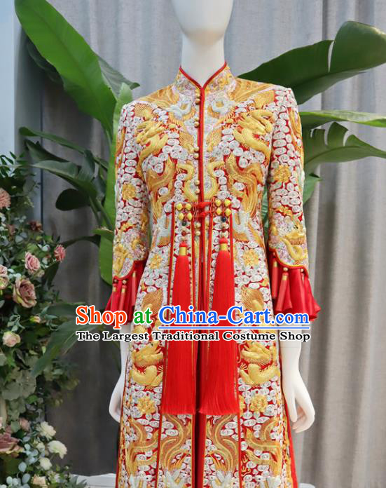 Chinese Wedding Toasting Clothing Ancient Bride Garment Costumes Classical Red Xiuhe Suits Traditional Embroidered Hanfu Dress