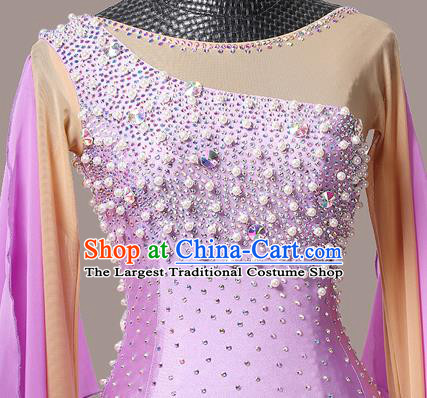 Professional Modern Dance Competition Clothing Waltz Performance Garment Costume Ballroom Dance Violet Dress International Dance Fashion