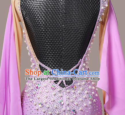 Professional Modern Dance Competition Clothing Waltz Performance Garment Costume Ballroom Dance Violet Dress International Dance Fashion