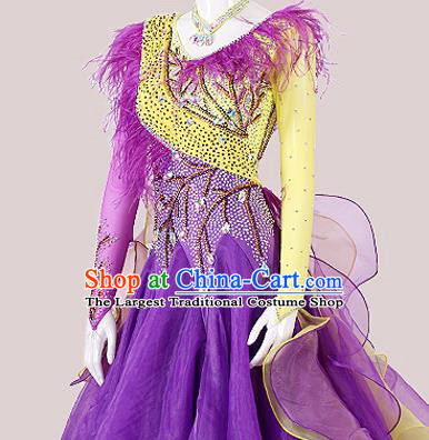 Professional Ballroom Dance Purple Dress International Dance Fashion Modern Dance Competition Clothing Waltz Performance Garment Costume