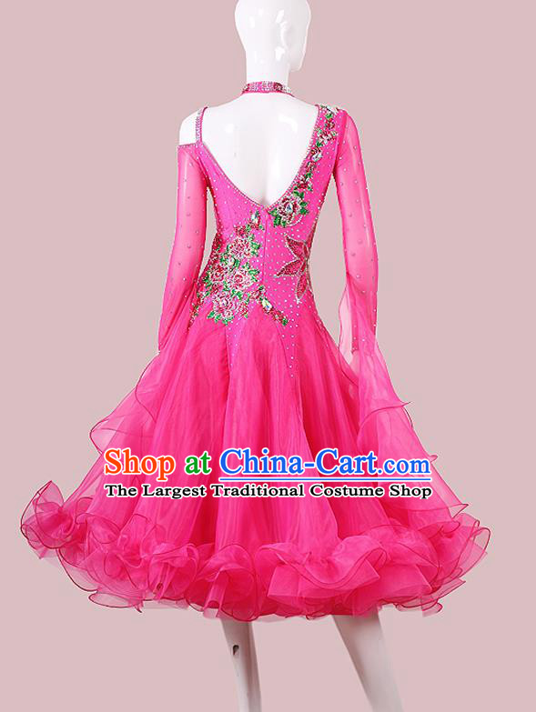 Professional Waltz Performance Clothing Ballroom Dancing Rosy Dress International Dance Competition Garment Modern Dance Fashion