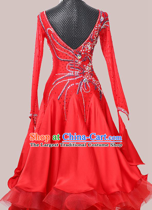 Custom Waltz Competition Fashion Modern Dance Red Dress International Dance Garment Ballroom Dancing Clothing