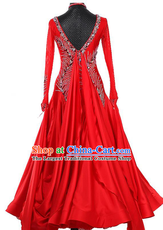 Custom Ballroom Dancing Performance Clothing Waltz Competition Fashion Modern Dance Garment International Dance Red Dress