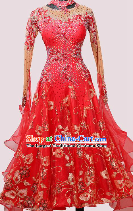 Custom Ballroom Dancing Clothing Waltz Performance Fashion Modern Dance Garment International Dance Competition Red Dress