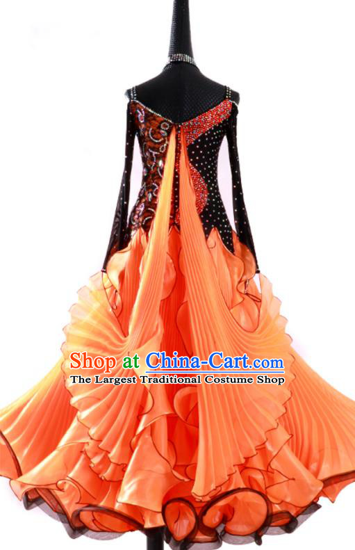 Custom Modern Dance Clothing International Dance Fashion Garment Waltz Dancing Orange Dress Ballroom Competition Dancewear
