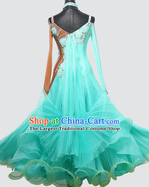 Custom Modern Dance Fashion International Dance Performance Blue Dress Ballroom Dancing Clothing Waltz Competition Costume