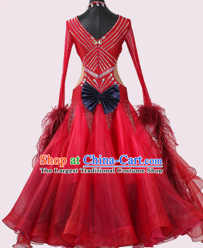 Custom Waltz Performance Red Dress Ballroom Dancing Fashion Modern Dance Clothing International Dance Garment Costume