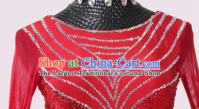 Custom Waltz Performance Red Dress Ballroom Dancing Fashion Modern Dance Clothing International Dance Garment Costume