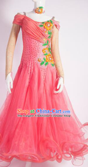 Custom International Dance Garment Costume Waltz Performance Pink Dress Ballroom Dancing Fashion Modern Dance Clothing