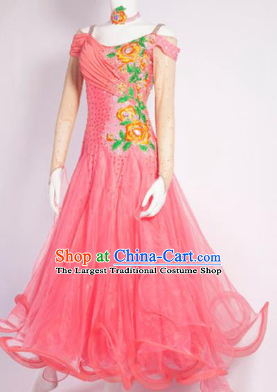 Custom International Dance Garment Costume Waltz Performance Pink Dress Ballroom Dancing Fashion Modern Dance Clothing