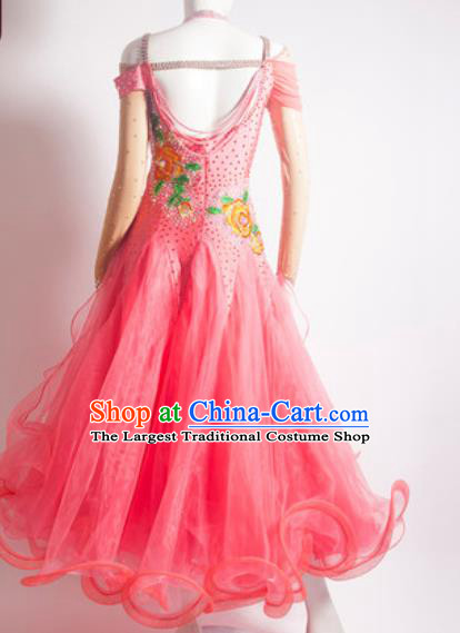 Custom International Dance Garment Costume Waltz Performance Pink Dress Ballroom Dancing Fashion Modern Dance Clothing