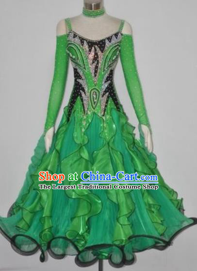 Custom International Waltz Green Dress Performance Dancewear Ballroom Dancing Garment Modern Dance Clothing