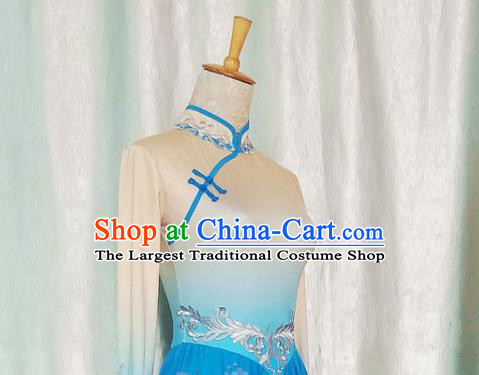 Chinese Mongolian Minority Dance Outfits Ethnic Stage Performance Garment Costume Mongol Nationality Group Dance Blue Dress Clothing