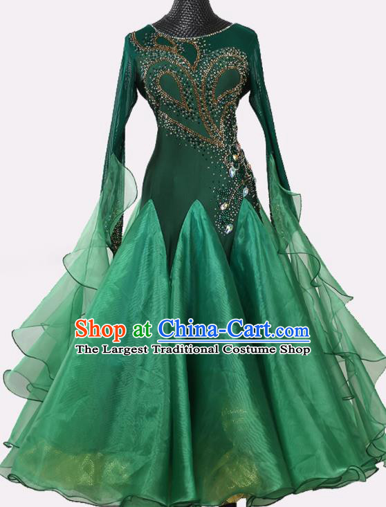 Custom International Dance Performance Green Dress Ballroom Dancing Tango Clothing Waltz Competition Costume Modern Dance Fashion