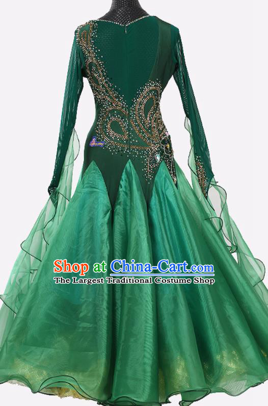 Custom International Dance Performance Green Dress Ballroom Dancing Tango Clothing Waltz Competition Costume Modern Dance Fashion