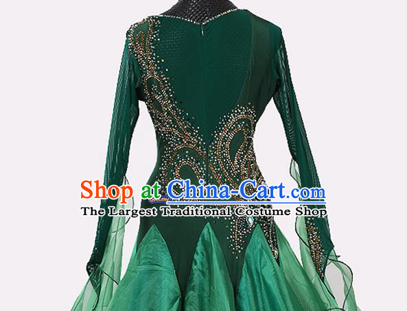 Custom International Dance Performance Green Dress Ballroom Dancing Tango Clothing Waltz Competition Costume Modern Dance Fashion