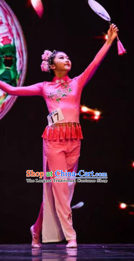 China Fan Dance Costumes Yangko Dance Outfits Women Group Dance Fashions Folk Dance Rosy Uniforms