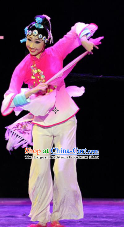 China Folk Dance Rosy Uniforms Fan Dance Costumes Yangko Dance Outfits Women Solo Dance Fashions