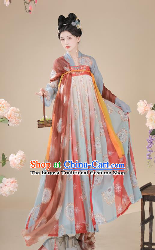 China Ancient Palace Beauty Blue Hanfu Dress Tang Dynasty Princess Clothing Traditional Court Garment Costumes