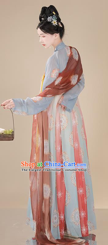 China Ancient Palace Beauty Blue Hanfu Dress Tang Dynasty Princess Clothing Traditional Court Garment Costumes