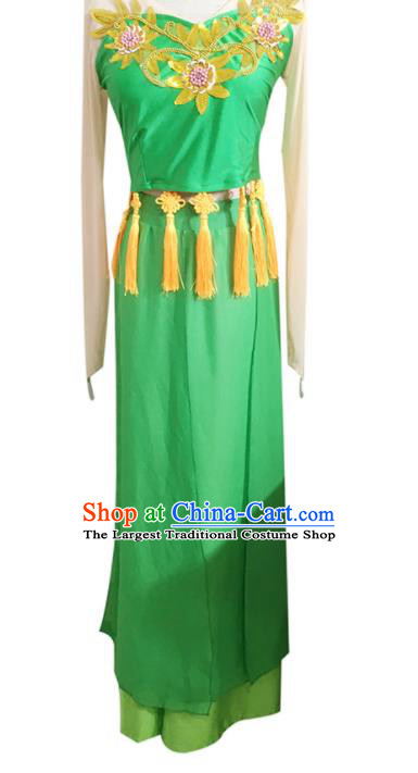 China Fan Dance Costumes Folk Dance Green Outfits Woman Group Dance Fashions Yangko Dance Uniforms