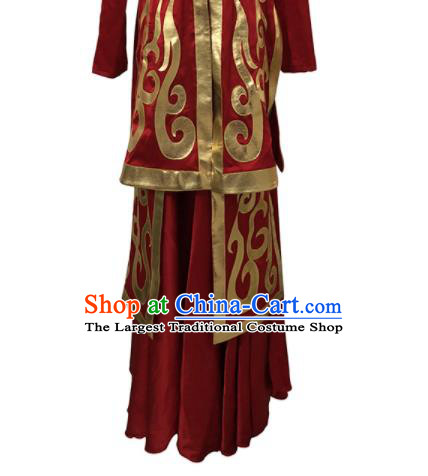 Chinese Mongolian Nationality Folk Dance Clothing Mongol Minority Woman Red Dress Uniforms Ethnic Performance Garment Costumes