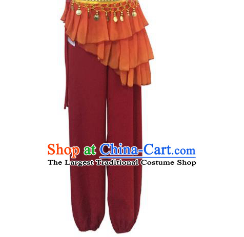 Chinese Hui Minority Performance Garment Costumes Loulan Nationality Folk Dance Clothing Ethnic Female Red Uniforms