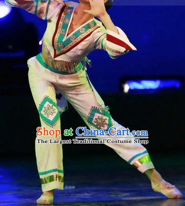 Chinese Yao Nationality Dance Clothing Ethnic Folk Dance White Uniforms Xiangxi Minority Performance Garment Costumes