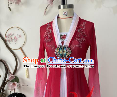 Chinese Stage Performance Wine Red Dress Outfits Woman Umbrella Dance Clothing Classical Dance Garment Costumes