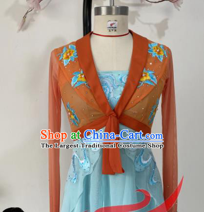 Chinese Classical Dance Garment Costumes Stage Performance Blue Dress Outfits Woman Umbrella Dance Clothing