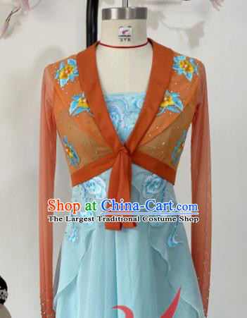 Chinese Classical Dance Garment Costumes Stage Performance Blue Dress Outfits Woman Umbrella Dance Clothing