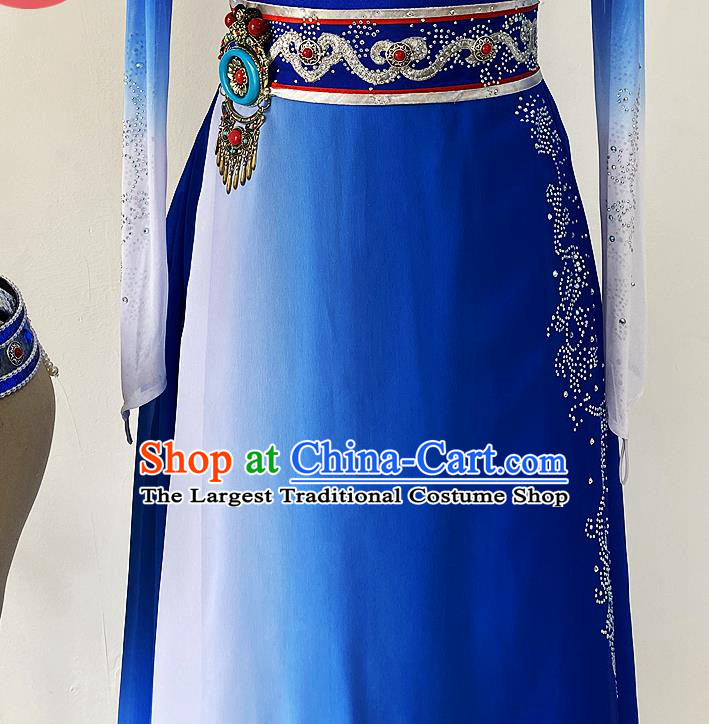 Chinese Ethnic Folk Dance Royalblue Dress Uniforms Mongol Minority Performance Garment Costumes Mongolian Nationality Bowl Dance Clothing