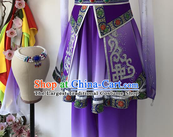 Chinese Mongolian Minority Festival Performance Garment Costumes Mongol Nationality Female Clothing Ethnic Group Dance Purple Dress Uniforms