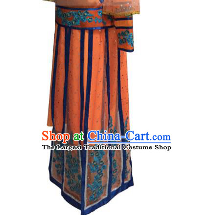 Chinese Stage Performance Orange Dress Outfits Woman Group Dance Clothing Classical Dance Qing Dynasty Garment Costumes