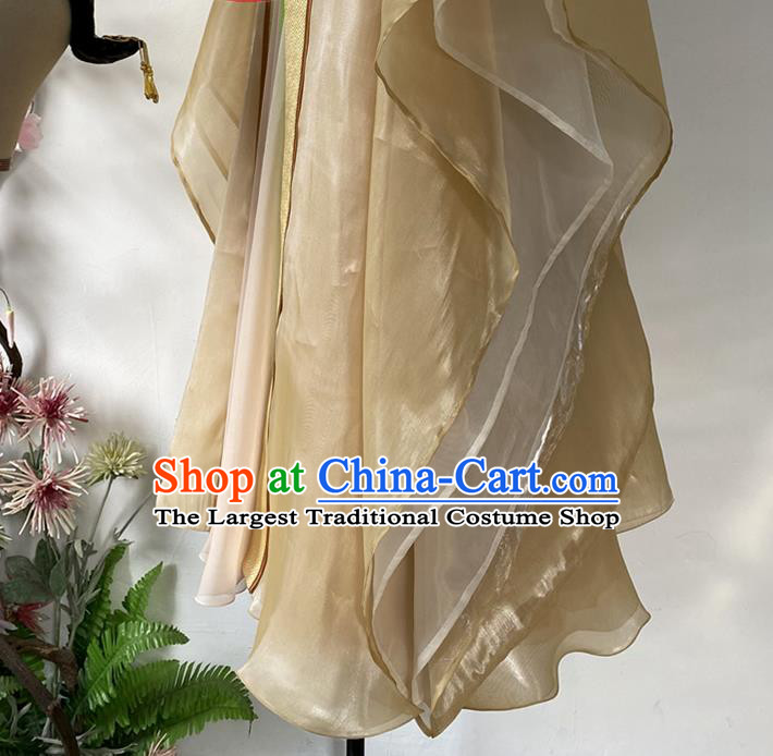 Chinese Woman Group Hanfu Dance Clothing Classical Dance Garment Costumes Stage Performance Li Bai Golden Dress Outfits