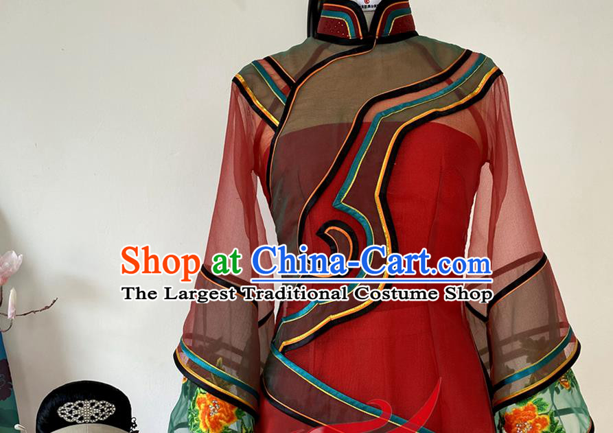 China Fan Dance Costumes Folk Dance Red Outfits Woman Group Dance Fashions Hui Niang Dance Uniforms