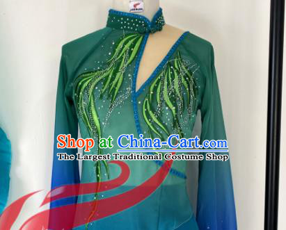 China Jiaozhou Yangko Dance Green Uniforms Fan Dance Costumes Folk Dance Outfits Woman Group Dance Apparels