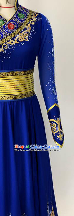 Chinese Mongol Minority Performance Garment Costumes Mongolian Nationality Woman Dance Clothing Ethnic Dance Royalblue Dress Uniforms