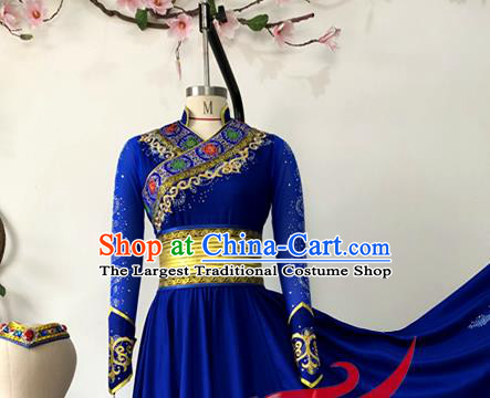 Chinese Mongol Minority Performance Garment Costumes Mongolian Nationality Woman Dance Clothing Ethnic Dance Royalblue Dress Uniforms