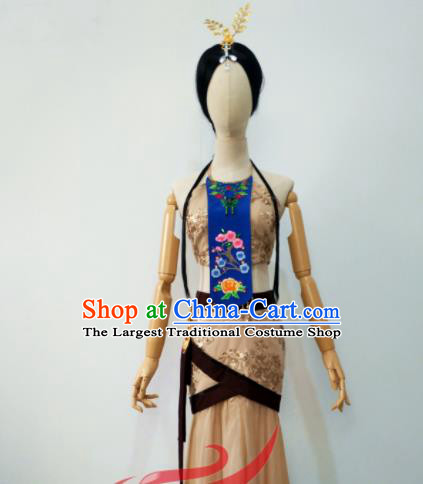 Chinese Hanfu Beauty Dance Clothing Classical Dance Garment Costumes Stage Performance Wang Zhaojun Khaki Dress Outfits