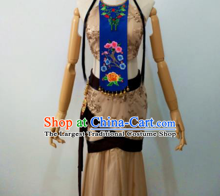 Chinese Hanfu Beauty Dance Clothing Classical Dance Garment Costumes Stage Performance Wang Zhaojun Khaki Dress Outfits