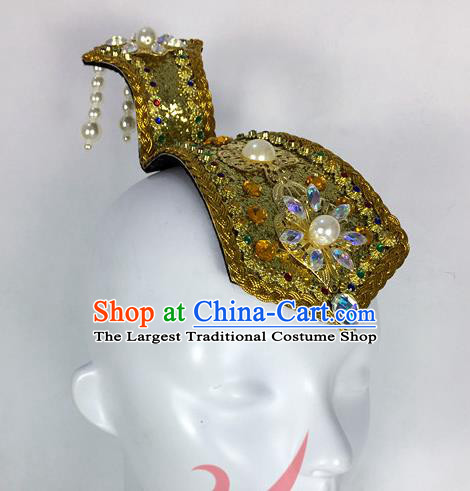 Top China Flying Apsaras Dance Hair Accessories Classical Dance Golden Hair Crown Woman Group Dance Headdress