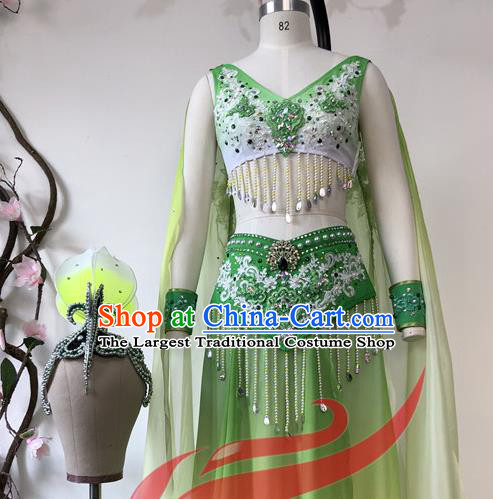 Chinese Classical Dance Garment Costumes Stage Performance Green Dress Outfits Woman Jasmine Flower Dance Clothing