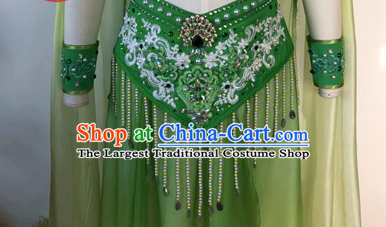 Chinese Classical Dance Garment Costumes Stage Performance Green Dress Outfits Woman Jasmine Flower Dance Clothing