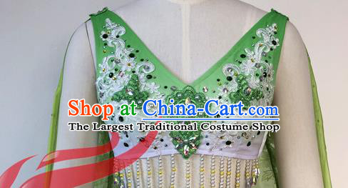 Chinese Classical Dance Garment Costumes Stage Performance Green Dress Outfits Woman Jasmine Flower Dance Clothing