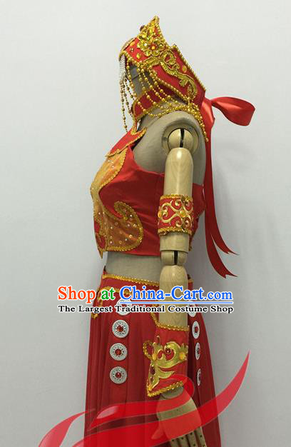 Chinese Mongolian Minority Performance Garment Costumes Mongol Nationality Folk Dance Clothing Ethnic Female Dance Red Dress Uniforms