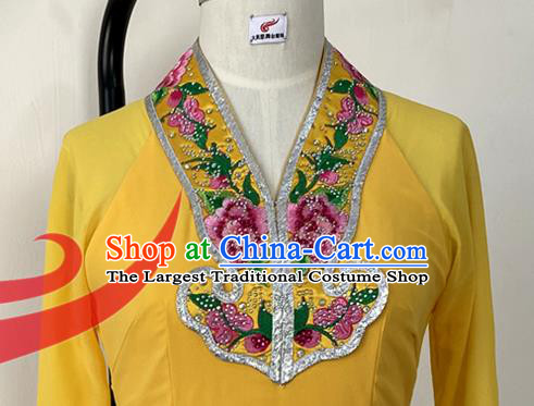 China Fan Dance Costumes Folk Dance Outfits Woman Group Dance Apparels Yangko Dance Yellow Uniforms