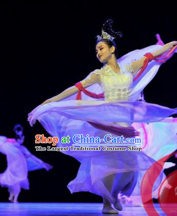 Chinese Female Group Dance Clothing Classical Dance Garment Costumes Stage Performance Hanfu Dance White Dress Outfits